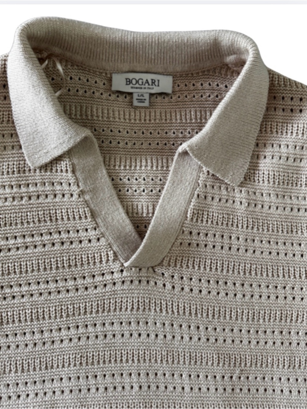 BOGARI Women's Cream Open V-Neck Collar Knit Sweater